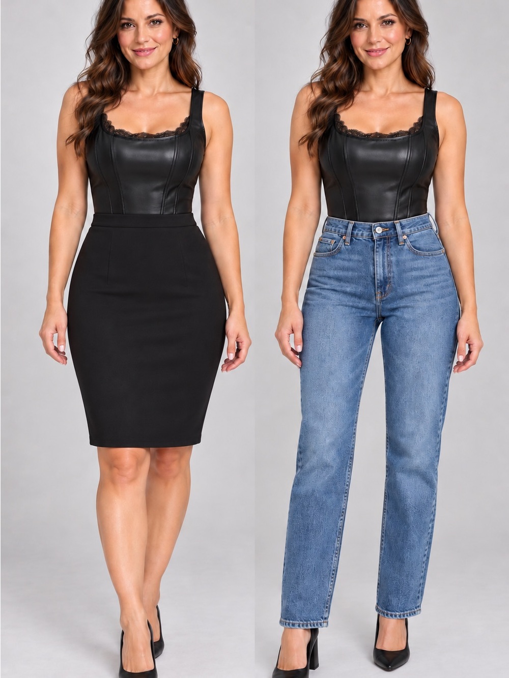 Popilush Faux Leather Lace Corset Bodysuit Black Medium NWT